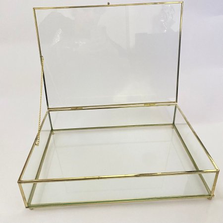 صندوق زجاج-شكل مستطيل-سادة لون ذهبي الحجم الكبير